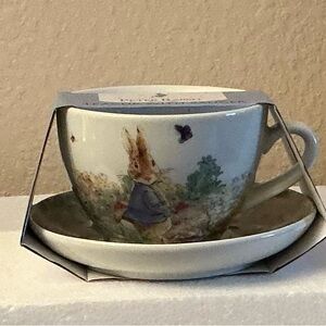 Beatrix Potter Peter Rabbit Tea Cup and Saucer - White with Pastel Illustration